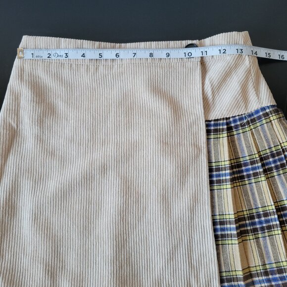 Hem & Thread Corduroy Plaid Pleated Mini Skirt, Sz M, Wrap Mini Skirt, NWT - Picture 6 of 7